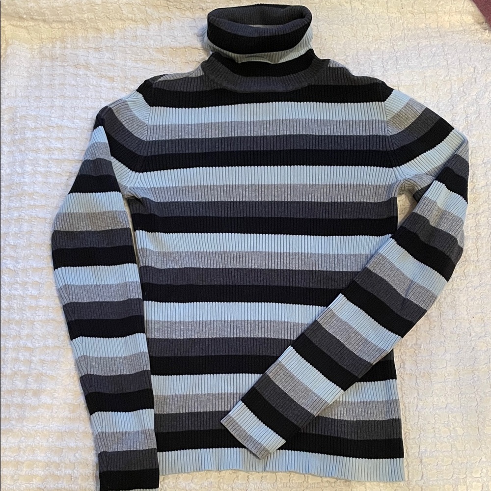 GAP Turtleneck Sweater - Black, Gray, Blue Stripes